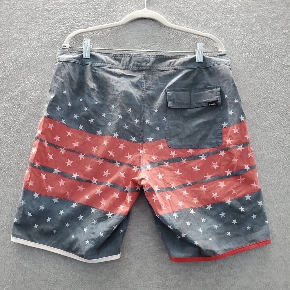 Oneill Men Swimwear 34 Gray Stars AOP Red Stripe Board Pockets 8